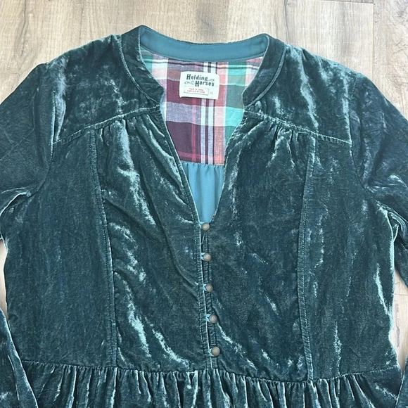 Anthropologie holding horses, green velvet, long sleeve dress size extra small - Picture 3 of 10